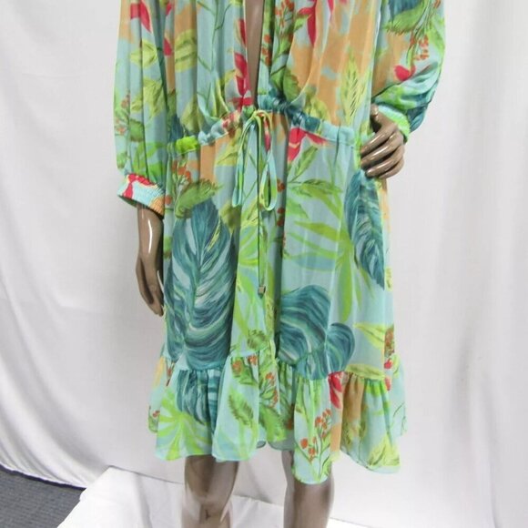 NEW PATBO X RESOLVE Tropicalia Short Kimono Swim Cover-up Island Blue Size L - Picture 7 of 14